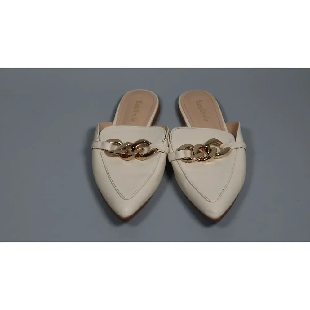 EasySmile Womens Size 6 Camel Suede Loafers Flats Gold Chain Size 6.5